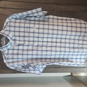 Chaps Men's Casual Blue and White Checkered Shirt